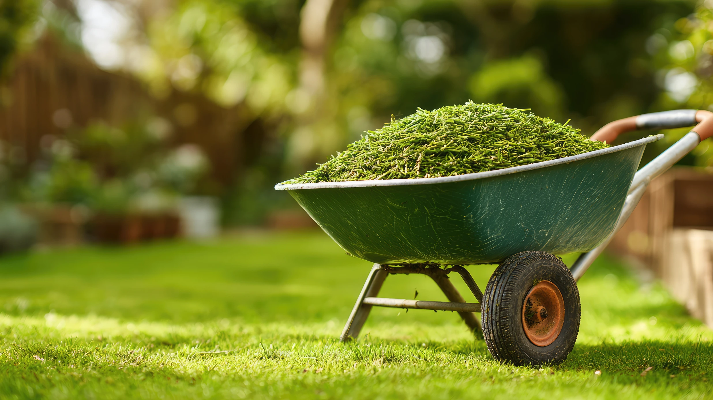 Vindeo Inspections Image 2 2026 09 10T14 46 33.972105Z wheelbarrow full of freshly cut grass clippings in a lush green garden photo